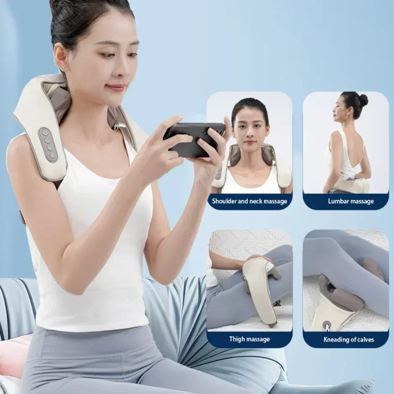 Portable Mini Shiatsu Neck & Trapezius Muscle Massager with Heat shawl