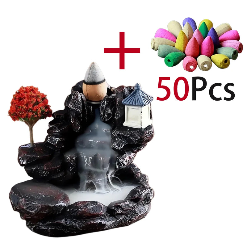 DEARTCO Resin Backflow Incense Burner – Zen Waterfall Aroma Holder for Smell Removal & Decoration