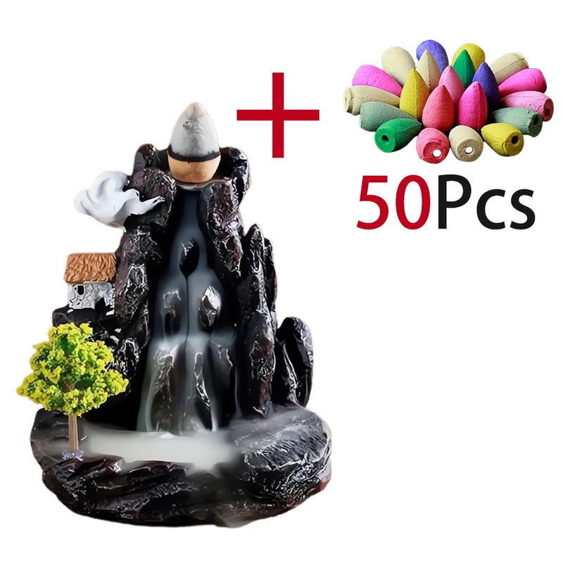 DEARTCO Resin Backflow Incense Burner – Zen Waterfall Aroma Holder for Smell Removal & Decoration