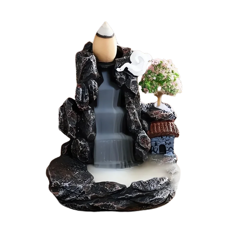 DEARTCO Resin Backflow Incense Burner – Zen Waterfall Aroma Holder for Smell Removal & Decoration