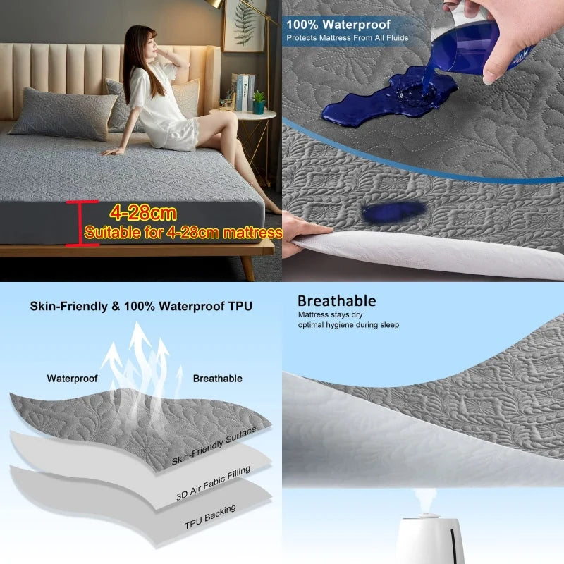 Waterproof Mattress Protector | Anti-Mite Fitted Bed Sheet, Breathable & Machine Washable