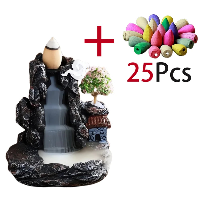 DEARTCO Resin Backflow Incense Burner – Zen Waterfall Aroma Holder for Smell Removal & Decoration