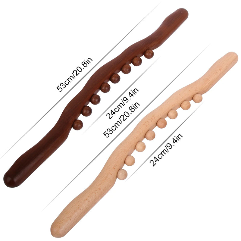 8-Bead Carbonized Wood Gua Sha Massage Stick – Full-Body Meridian Scraping Therapy & Muscle Relax