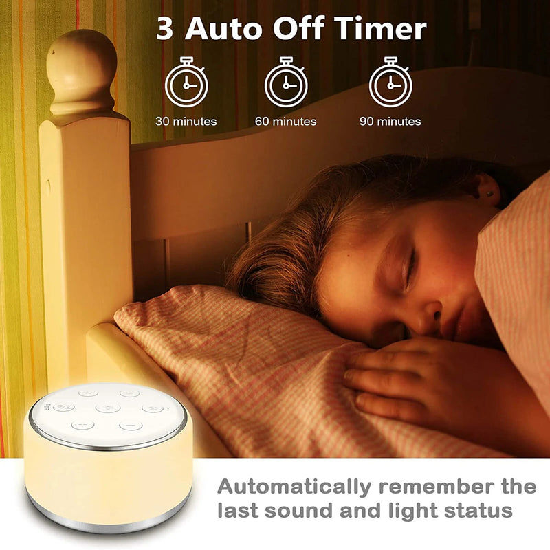 White Noise Sleep Machine with 7 Night Light Colors, 34 Soothing Sounds Timer & Rechargeable Battery