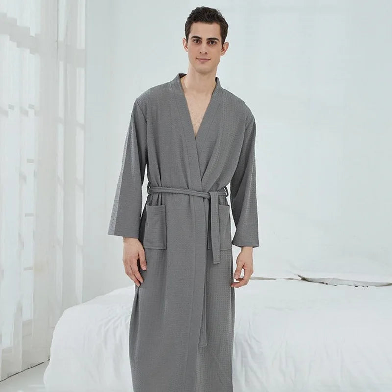 Unisex Cotton Terry Bathrobe - Long Absorbent Kimono-Style Towel Bath Robe for Men and Women