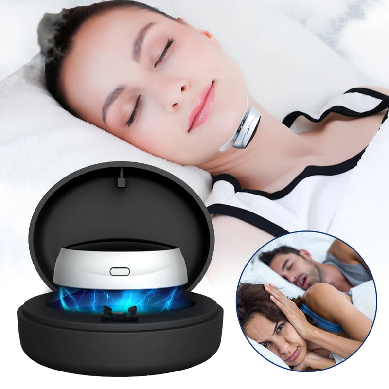 Smart Anti-Snoring Device with Breathing Correction, USB Rechargeable EMS Sleep Aid, Adjustable