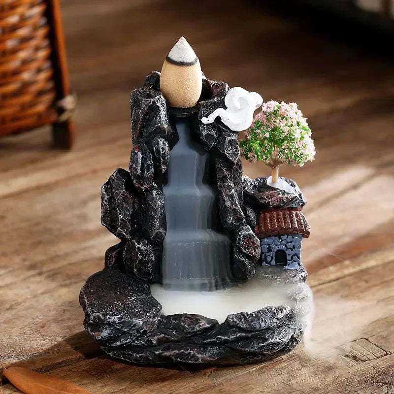 DEARTCO Resin Backflow Incense Burner – Zen Waterfall Aroma Holder for Smell Removal & Decoration