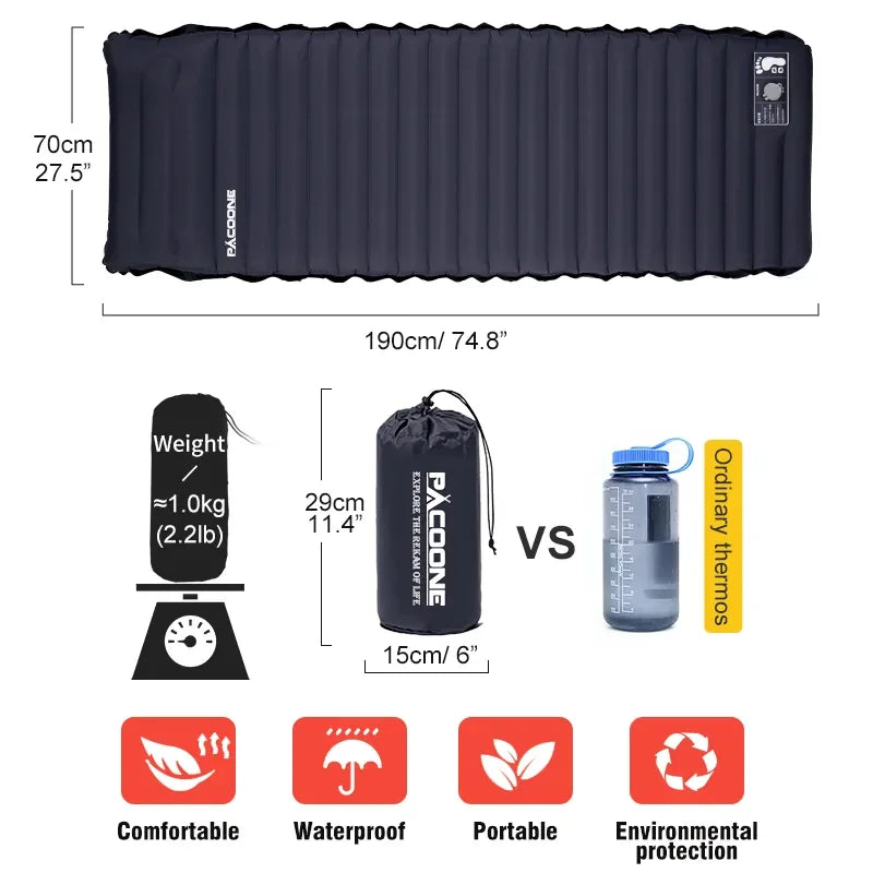 Ultralight Self-Inflating Camping Mattress with Built-In Pump, Thick Air Mat for Hiking and Travel