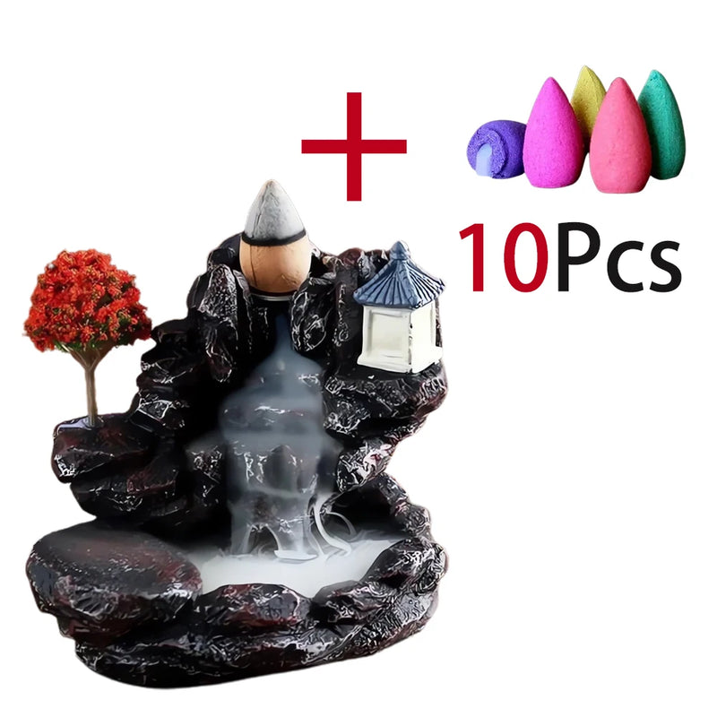 DEARTCO Resin Backflow Incense Burner – Zen Waterfall Aroma Holder for Smell Removal & Decoration