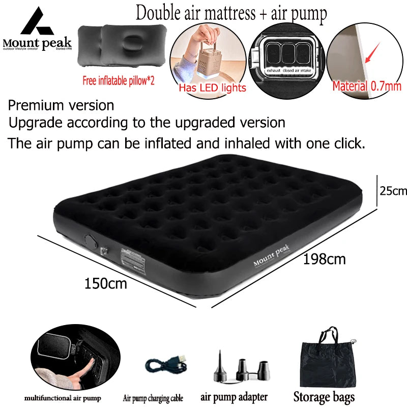 2-Person Inflatable Camping Mattress with Built-In Pump and Thicken PVC Mountpeak