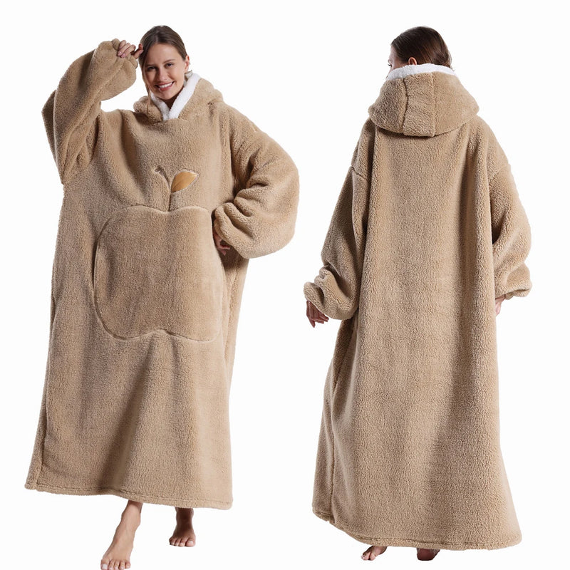 Wearable Flannel Blanket Extra Long with Sleeves – Oversized Cozy Winter Hoodie Blanket