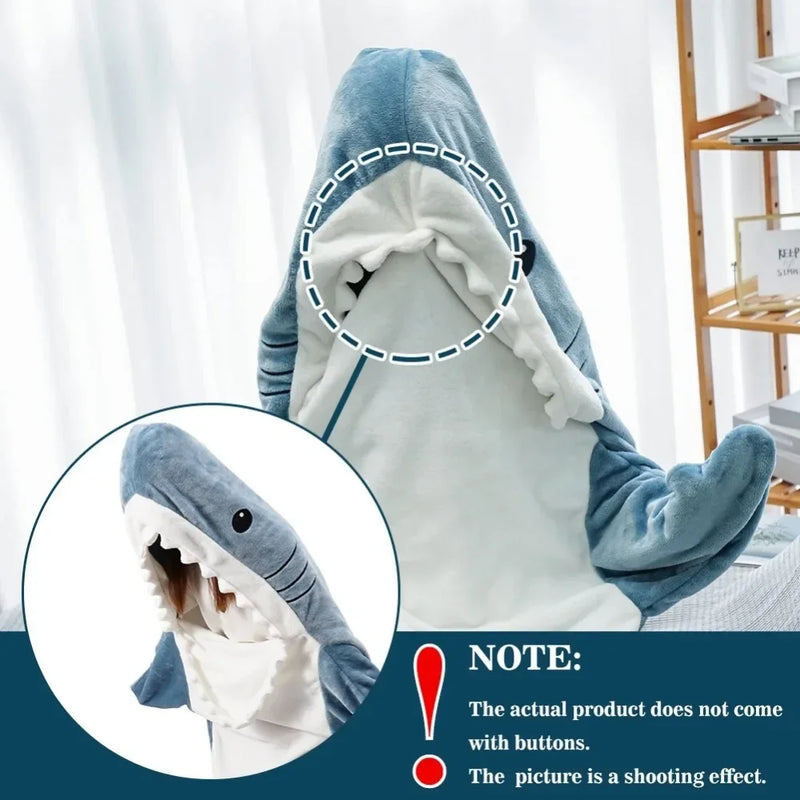 Funny Hooded Shark Blanket Sleeping Bag for Adults – Warm Flannel Cartoon Shark Pajama Onesie