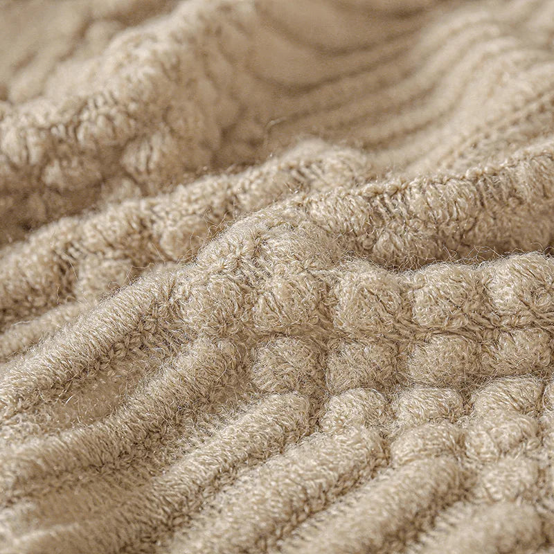 Khaki Chunky Knitted Blanket with Tassels – Luxury Farmhouse Throw for Bed, Sofa, or Travel